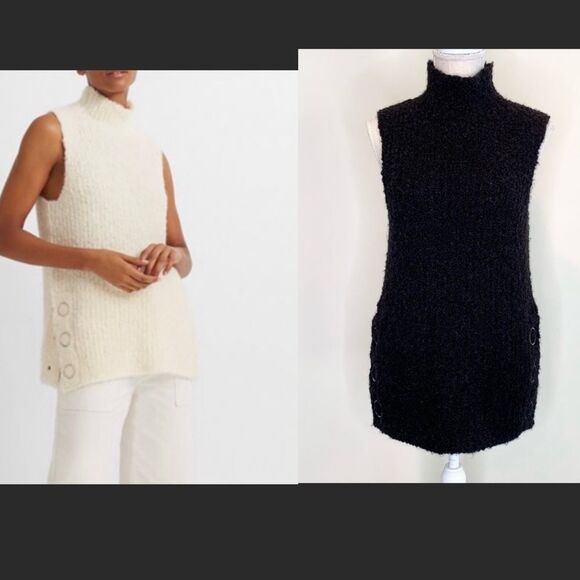 Club Monaco Black Sleeveless Turtleneck Sweater Wool Blend Side Snaps XS - Picture 2 of 14